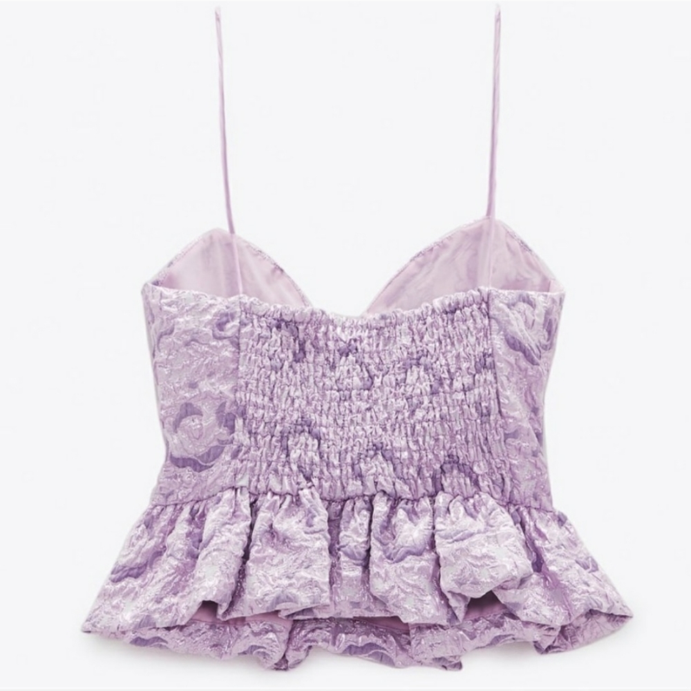 Zara limited edition strappy peplum top Jacquard LILAC PINK METALLIC COLOR - Picture 13 of 16